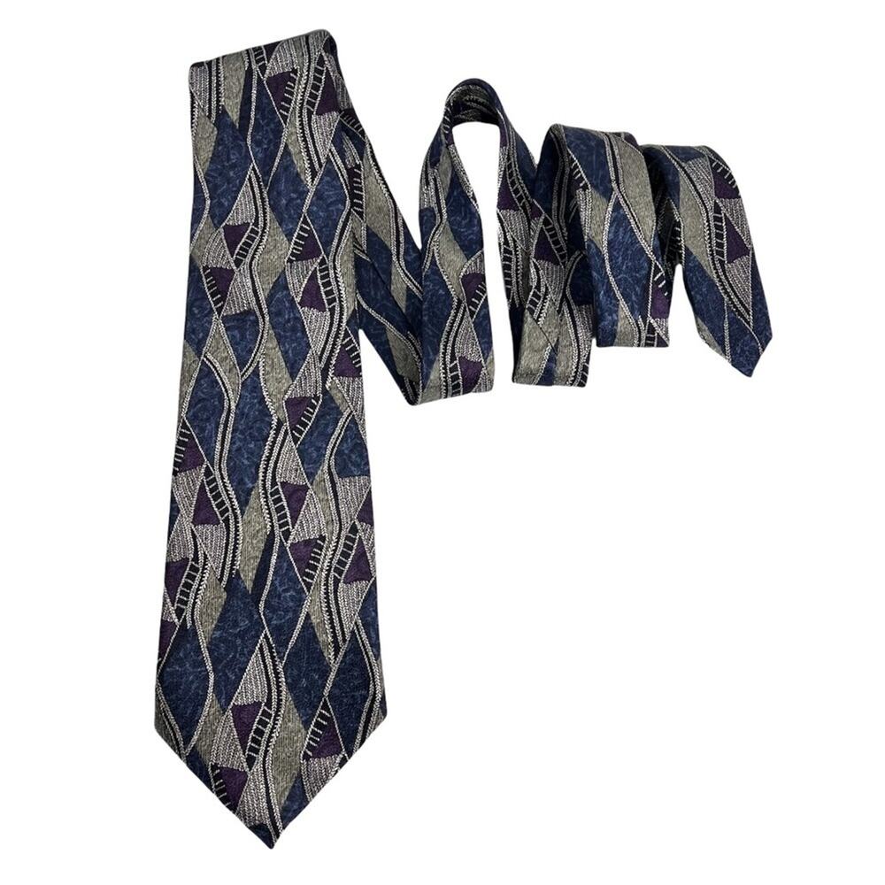 Pierre Cardin tie all silk geometric print blue purple career office